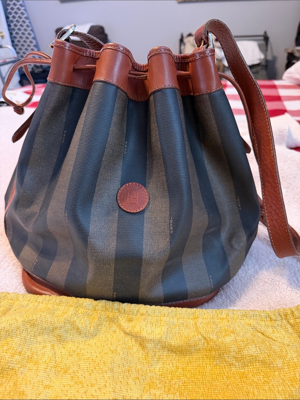 Vtg Fendi Pequin Striped Bucket Bag
